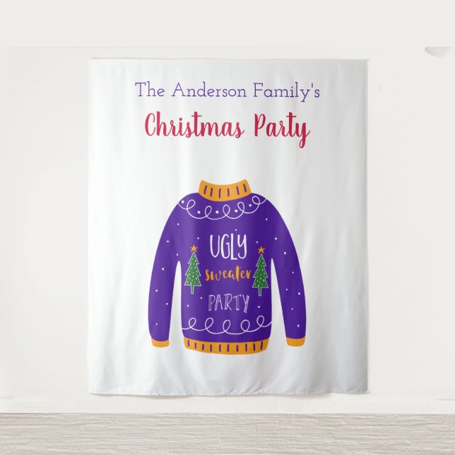 Christmas party ugly sweater blue white tapestry (Front)