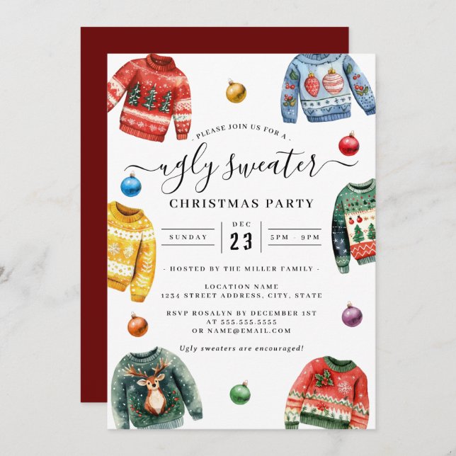 Christmas Party Ugly Sweater  Invitation (Front/Back)