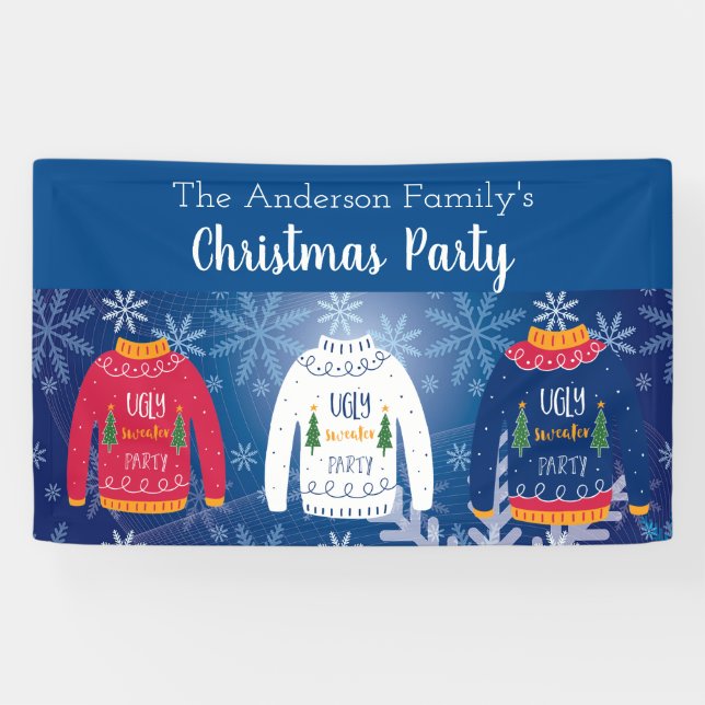 Christmas party ugly sweater red blue snow winter banner (Horizontal)