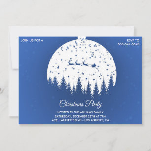 Christmas Party  Vintage Blue Santa sleigh Invitation