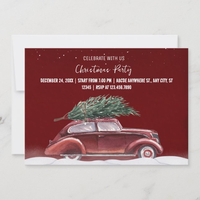 Christmas party Vintage car  Invitation (Front)