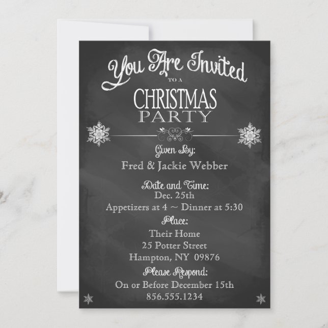 Christmas Party Vintage Chalkboard Invitation (Front)