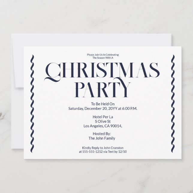 Christmas Party Vintage Elegant blue Invitation (Front)