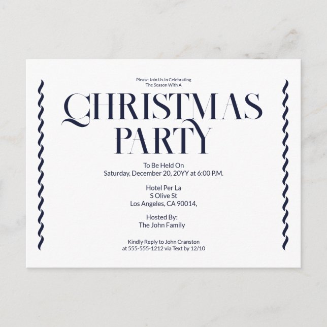 Christmas Party Vintage Elegant blue Invitation Postcard (Front)