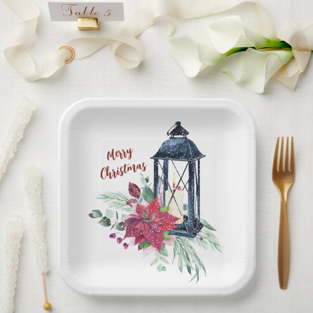 Christmas Party Vintage Lantern  Paper Plate (Wedding)