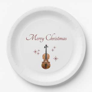 Christmas Party Violin Snowflakes Musical Paper Plate