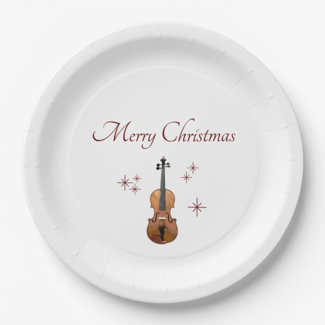 Christmas Party Violin Snowflakes Musical Paper Plate (Front)