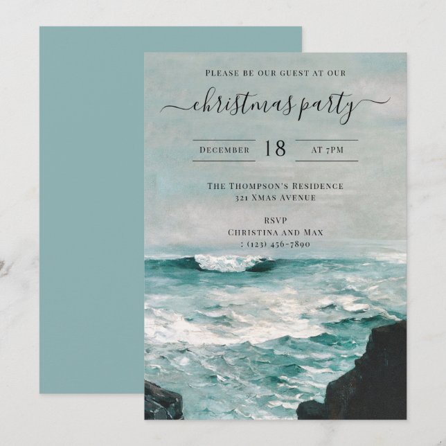 Christmas Party Watercolor Beach Coastal Summer Invitation (Front/Back)
