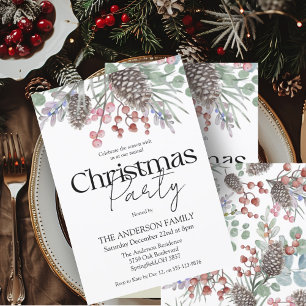 Christmas Party Watercolor Botanical Invitation