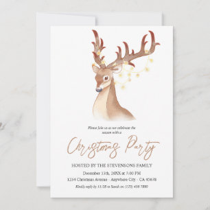 Christmas Party Watercolor Brown Deer Elegant Chic Invitation