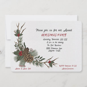Christmas Party Watercolor Pine Cones Invitation