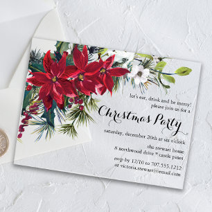 Christmas Party Watercolor Poinsettia Floral Acrylic Invitations