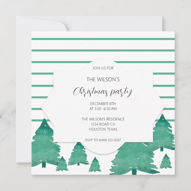 Christmas Party Watercolor Tree Illustration Invitation (Front)