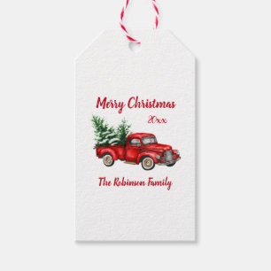 Christmas Party Watercolor Vintage Red Truck Gift Tags