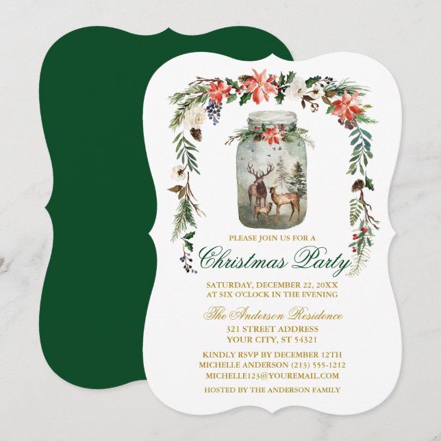 Christmas Party Watercolor Winter Floral Mason Jar Invitation (Front/Back)
