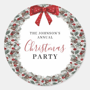 Christmas Party Watercolor Wreath Classic Round Sticker