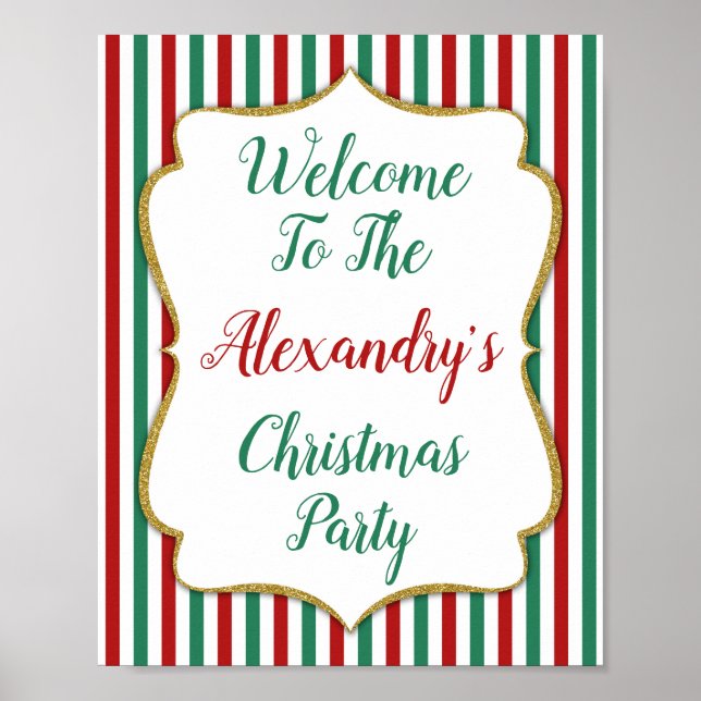 Christmas Party Welcome Sign Green Red Gold (Front)