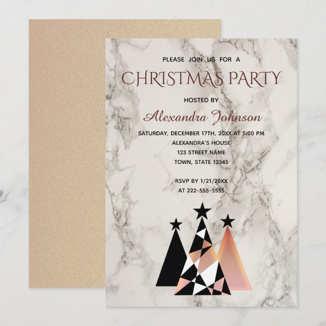 Christmas Party White Marble and Rose Gold Elegant Invitation (Front/Back)