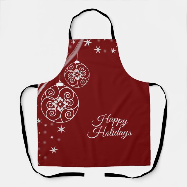 Christmas Party White Ornaments Stars Red Elegant Apron (Front)