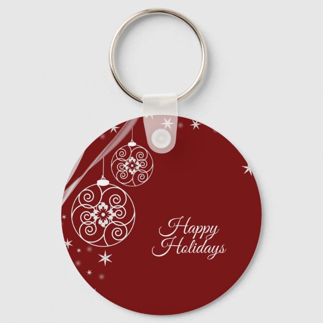 Christmas Party White Ornaments Stars Red Elegant Key Ring (Front)