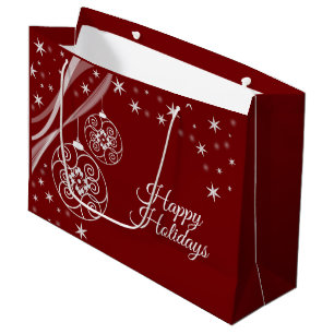 Christmas Party White Ornaments Stars Red Elegant Large Gift Bag