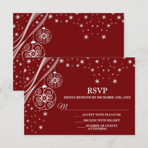 Christmas Party White Ornaments Stars Red Elegant RSVP Card