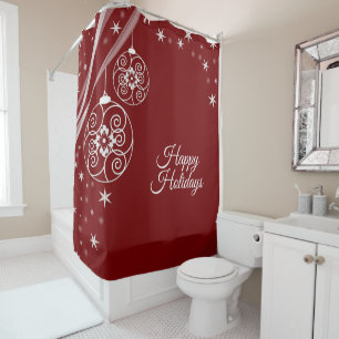 Christmas Party White Ornaments Stars Red Elegant Shower Curtain