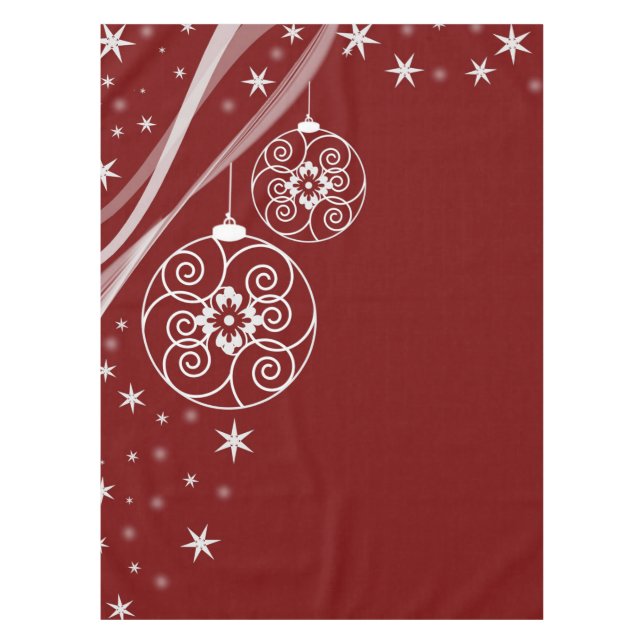 Christmas Party White Ornaments Stars Red Elegant Tablecloth (Front)