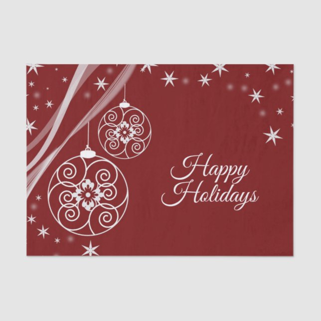 Christmas Party White Ornaments Stars Red Elegant Tissue Paper (Front)