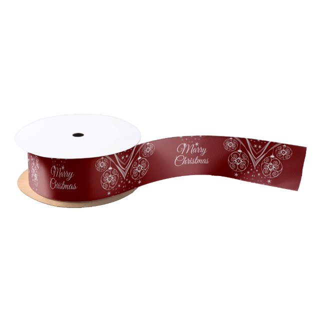 Christmas Party White Ornaments Stars Red Satin Ribbon (Spool)