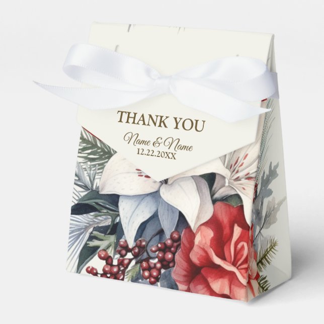 Christmas Party White Red Flowers Holidays Elegant Favour Box (Front Side)