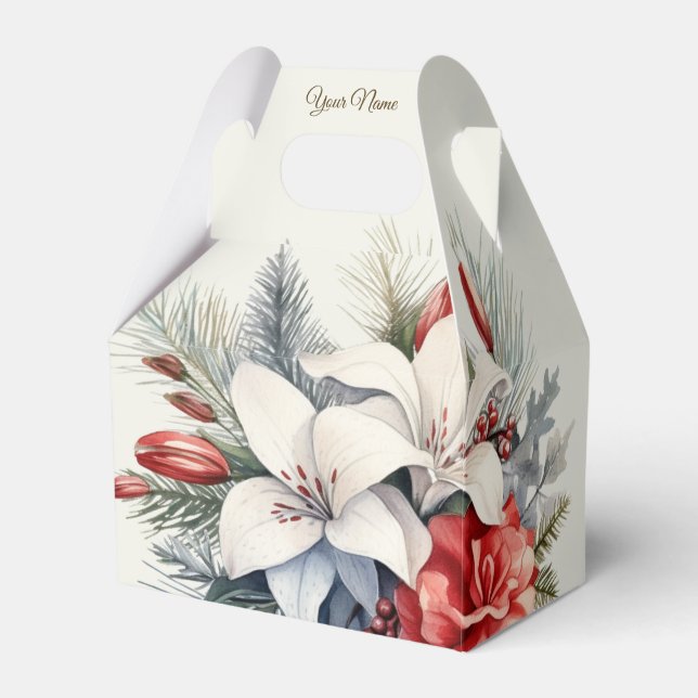 Christmas Party White Red Flowers Holidays Elegant Favour Box (Front Side)
