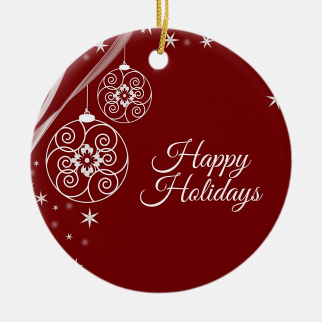 Christmas Party White Stars Red Elegant  Ceramic Tree Decoration (Front)