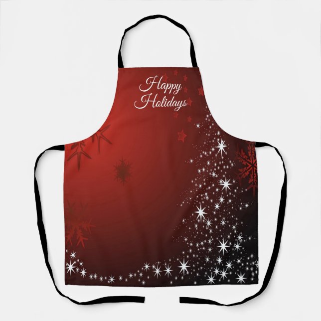 Christmas Party White Stars Tree Red Snowflakes Apron (Front)