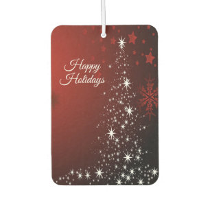 Christmas Party White Stars Tree Red Snowflakes Car Air Freshener