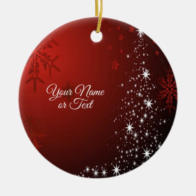 Christmas Party White Stars Tree Red Snowflakes Ceramic Tree Decoration (Front)