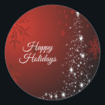 Christmas Party White Stars Tree Red Snowflakes Classic Round Sticker<br><div class="desc">Christmas Party White Stars Tree Red Snowflakes Classic Round Sticker. Unique,  beautiful,  stylish design. Easy to be personalised. Font style,  size and colours can be changed. Matching items are available.</div>