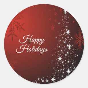 Christmas Party White Stars Tree Red Snowflakes Classic Round Sticker