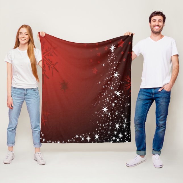 Christmas Party White Stars Tree Red Snowflakes Fleece Blanket (In Situ)