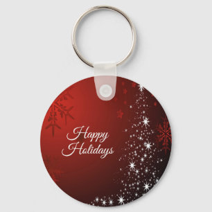 Christmas Party White Stars Tree Red Snowflakes Key Ring