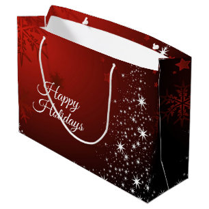 Christmas Party White Stars Tree Red Snowflakes Large Gift Bag