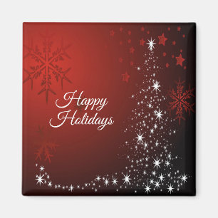 Christmas Party White Stars Tree Red Snowflakes Magnet