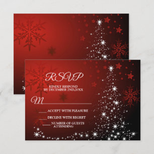 Christmas Party White Stars Tree Red Snowflakes RSVP Card