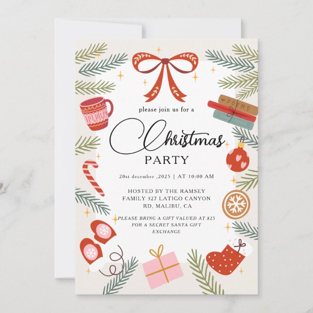 Christmas Party Winter Botanical Invitation (Front)