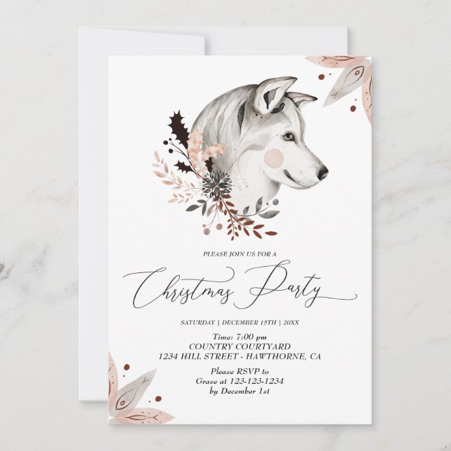 Christmas Party Winter husky dog Invitation (Front)