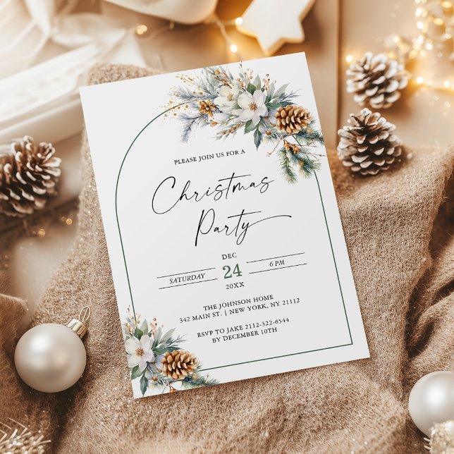 Christmas Party Winter Pine Tree White Floral Arch Invitation (Creator Uploaded)