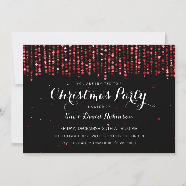 Christmas Party Winter Star Confetti Red Invitation (Front)