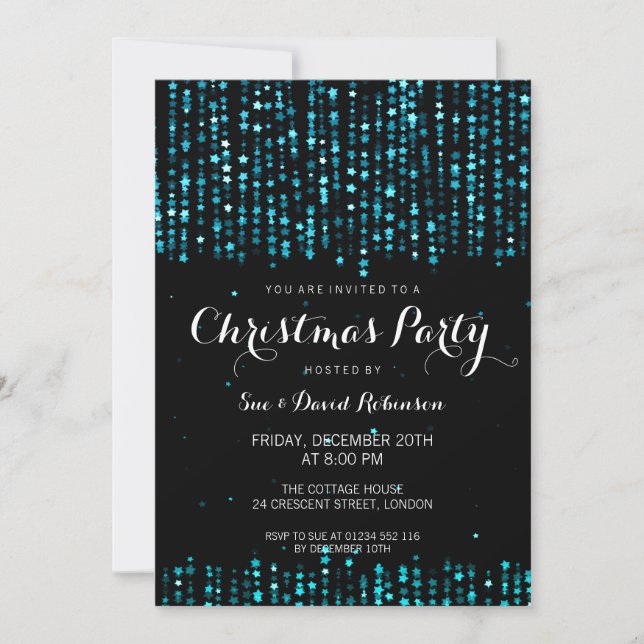 Christmas Party Winter Star Confetti Turquoise Invitation (Front)