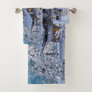 Christmas Party Winter White Snowman Blue Rustic Bath Towel Set