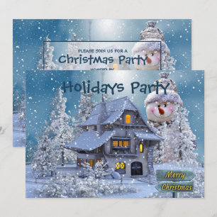 Christmas Party Winter White Snowman Blue Rustic Invitation